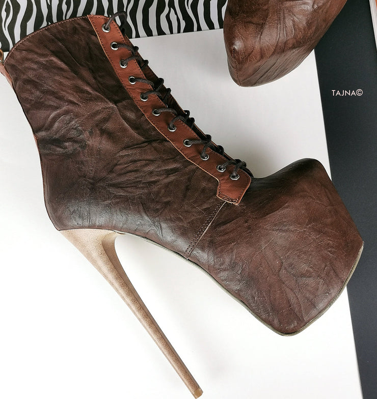 Brown Lace Up Genuine Leather Boots - Tajna Club