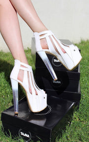 Glassy White Stripe Highe Heel Platform Shoes - Tajna Club