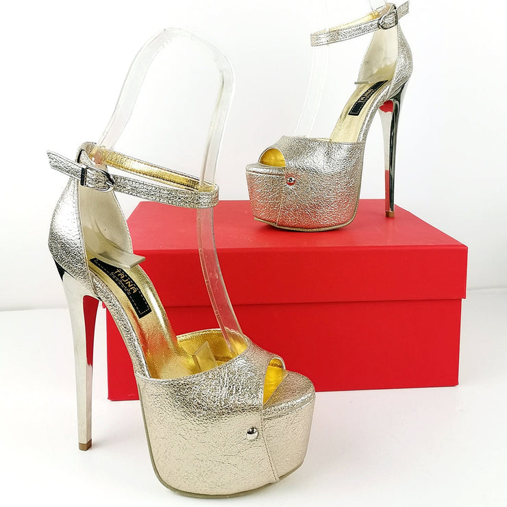 Ankle Strap Gold Metallic Platform Heels - Tajna Club