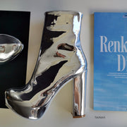 Silver Patent Mirror Chunky Heel Boots - Tajna Club