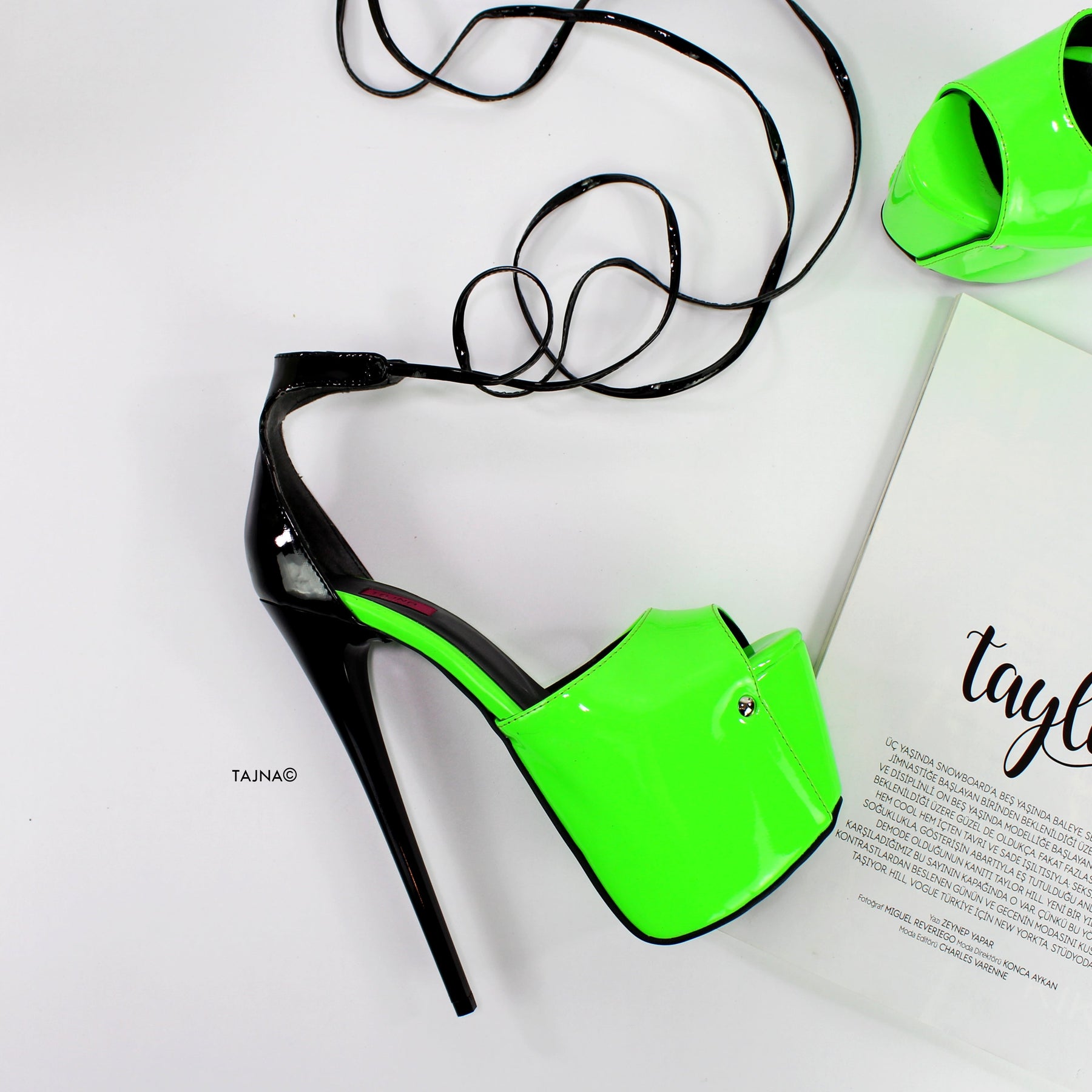 Neon Green Black Lace Up Sandals | Tajna Club