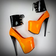 Orange Ankle Cuff High Heel Bondage Shoes