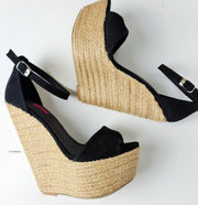 Black Suede Ankle Strap Wedge Sandals  Tajna Club Shoes