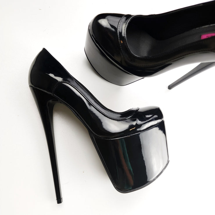 Double Black Gloss High Heel Platform Heels Tajna Club Shoes