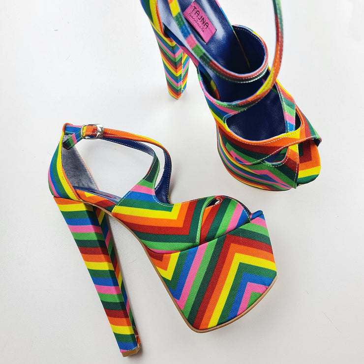 Rainbow Multi Coloured Cross Strap High Heels