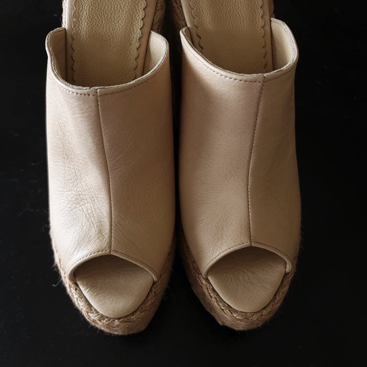 Cream Genuine Leather Espadril Heel Wedge Mules Platform Tajna Club shoes