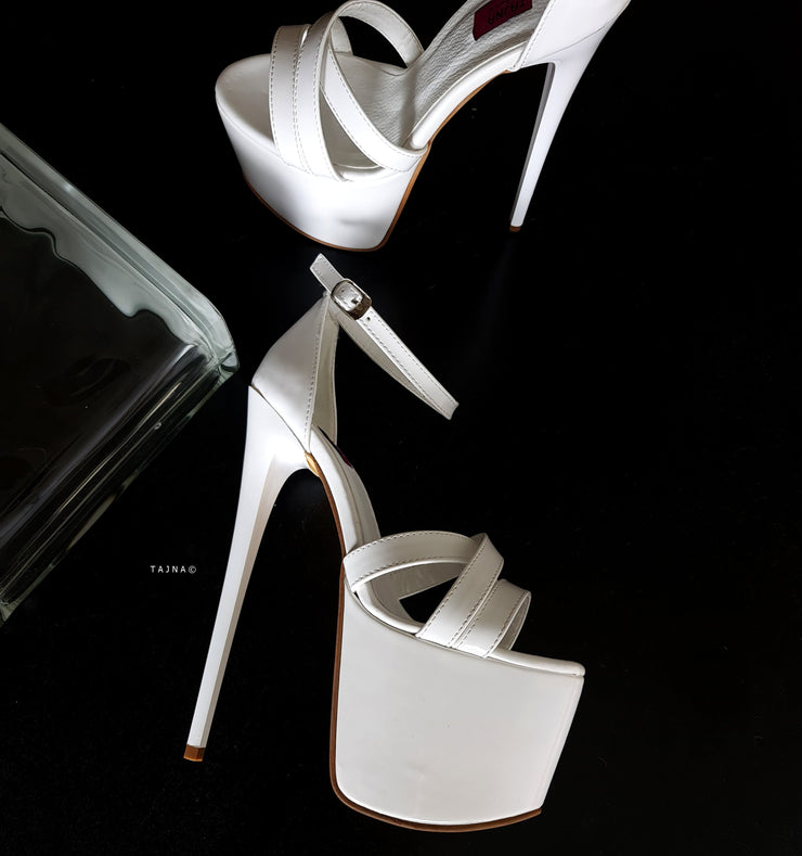 White Gloss Cross Strap High Heel Sandals Tajna club Shoes