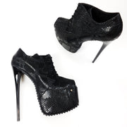Serrated Sole Black Oxford Croco Ankle Heels Tajna Club Shoes