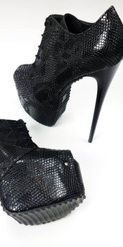 Serrated Sole Black Oxford Croco Ankle Heels Tajna Club Shoes