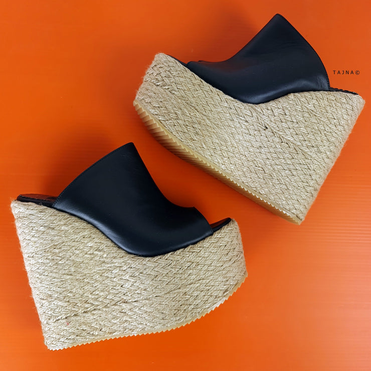 Genuine Leather Espadril Heel Wedge Mules Tajna Club Shoes