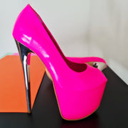 Neon Pink Fishmouth Metallic High Heel Pumps Tajna club Shoes