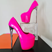Neon Pink Fishmouth Metallic High Heel Pumps Tajna club Shoes