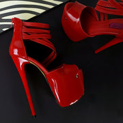 Red Gloss Multi Strap Ankle Cut Peep Toe High Heels Tajna Club Shoes