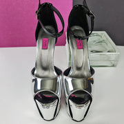 Black Silver Mirror Ankle Strap High Heels Tajna Club Shoes