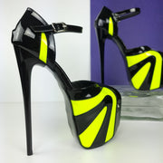Black Yellow Neon Ankle Strap High Heels  Tajna Club Shoes