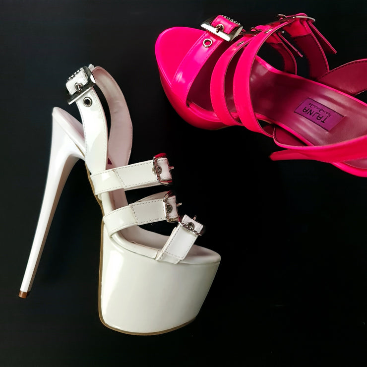White Gloss Multi Belted High Heel Sandals