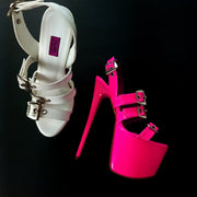 White Gloss Multi Belted High Heel Sandals