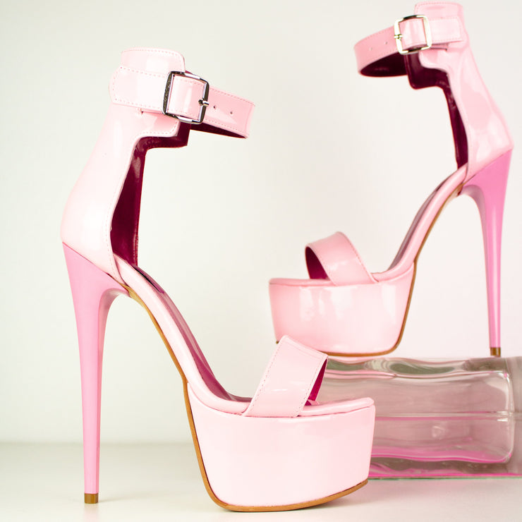 Light Pink Gloss Ankle Belt High Heel Sandals