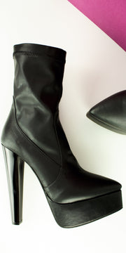 Pointy Toe Black Stretch Ankle Heeled Boots
