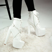 White Gloss Spike Studs High Heel Rocker Boots