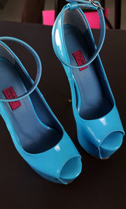Baby Blue Gloss Ankle Strap Metallic High Heels Tajna Club Shoes