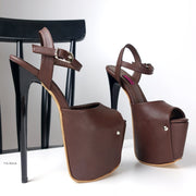 Chocolate Brown Black High Heel Sandals