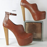 Light Brown Ankle Strap High Heel Shoes - Tajna Club