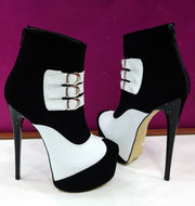 Black White Belted Booties - Tajna Club