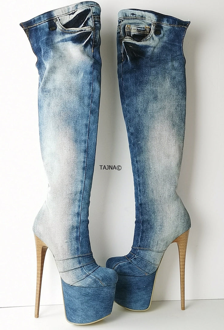 Modern Tassel Jeans Denim Women Over The Knee Boots