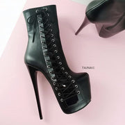 Black Corset Style Platform Boots - Tajna Club