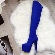 Cobalt Saxe Blue Over the Knee Platform Boots - Tajna Club