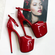 Red Patent Ankle Strap Platform Shoes - Tajna Club