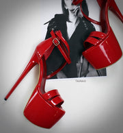 Red Patent Double Ankle Strap Platform Shoes - Tajna Club
