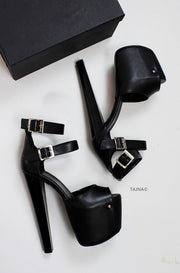 Black Double Strap Platform High Heels | Tajna Club