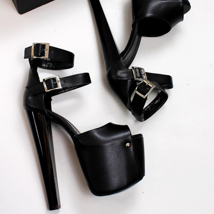 Black Double Strap Platform High Heels | Tajna Club