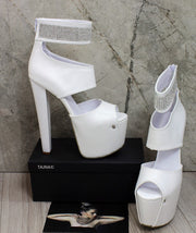 Gemstone White Ankle Platform Heels - Tajna Club