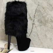 Fur Black Stylish High Heel Boots - Tajna Club