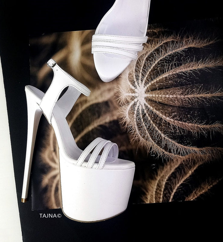 White Triple Strap Platform Sandals - Tajna Club
