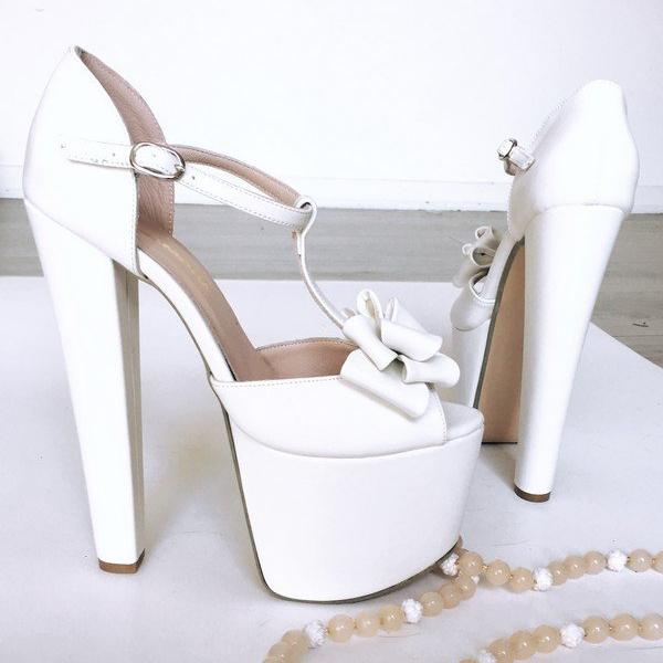 White Ribbon Bridal Platform Shoes - Tajna Club