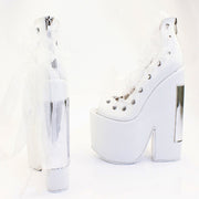 Lace Up White Balerinas Platform Wedge Shoes - Tajna Club