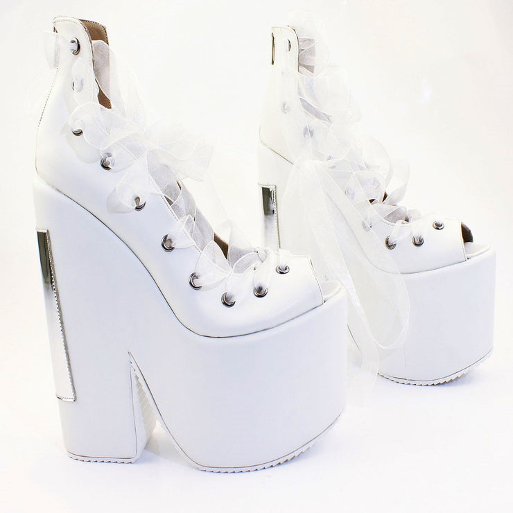 Lace Up White Balerinas Platform Wedge Shoes - Tajna Club