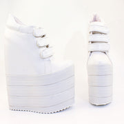 White Hook Pile Sport High Heel Wedge Platform Shoes - Tajna Club