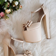 Cream Ribbon Platform Bridal Shoes - Tajna Club