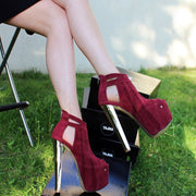 Dark Claret Red Stripe 19-20 cm Ankle Platform Booties - Tajna Club