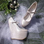 Ivory 17 cm Heel Wedge Bridal Shoes - Tajna Club