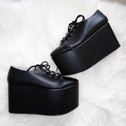Sport Lace Up Black Wedge Platform Shoes - Tajna Club