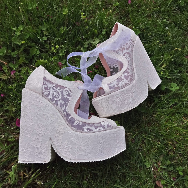 Lace Up Elegant High Heel Wedding Shoes Wedges - Tajna Club
