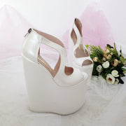 Ivory White Slit Wedding Platform Wedge Shoes 21 cm - Tajna Club