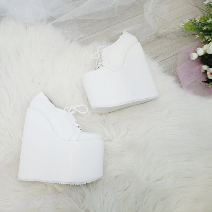 White Lace up High Heel Wedge Shoes Wedding / Bridal - Tajna Club