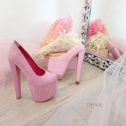 Light Pink Faux Suede 19 cm High Heel Platform Shoes - Tajna Club